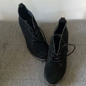 White mountain suede wedge bootie with tie front lace